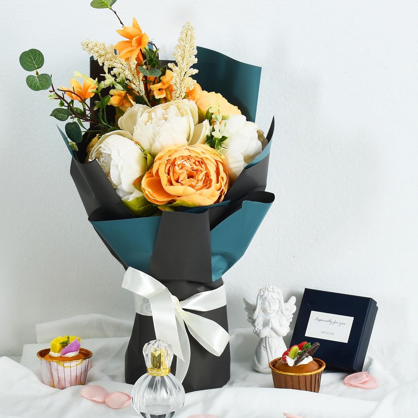 BEISHIDA 20Pcs Gray and Blue Double Sided Floral Wrapping Paper Matte Waterproof Flower Bouquet Wrapping Paper for Floral Wrap Florist Packing Supplies Birthday Valentine's Christmas Gift Wrapping