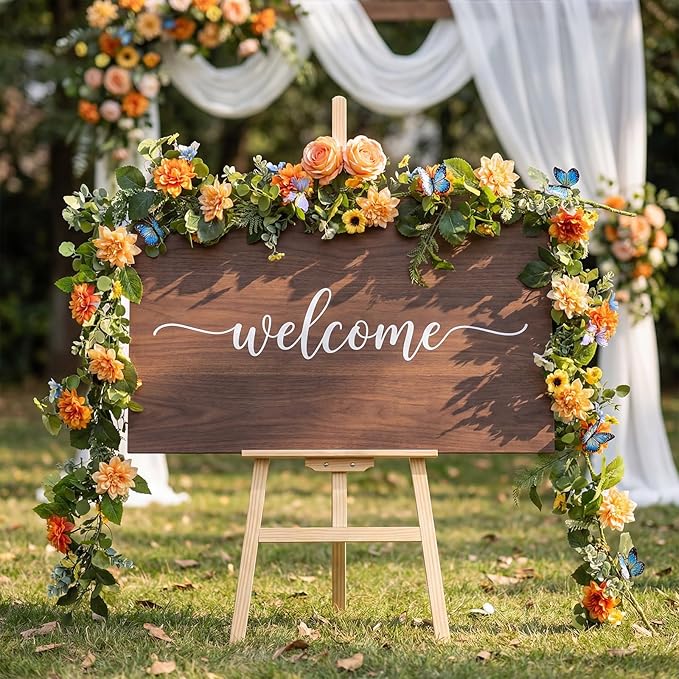 Giegxin 1 Pack 6 ft Artificial Flower Garland Flower with Dahlia and Daisy Yellow Fake Butterflies Wisteria Vines Summer Greenery Eucalyptus Garland for Wedding Mantle Porch Stair Table Indoor Decor