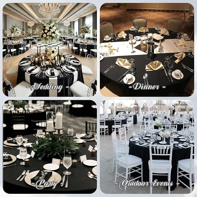 Pesonlook 10 Pack Black Round Tablecloth 108 Inch, Waterproof Polyester Fabric Table Cloth for Round Tables, Stain Wrinkle Resistant Tablecloths Washable Table Cover for Wedding Dining Party Banquet