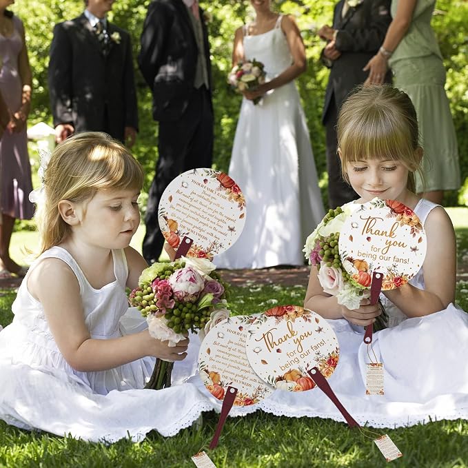 Cinrobiye 100 Sets Wedding Hand Fans Bulk for Guests, Handheld Fans with Thank You Cards, Outdoor Bridal Shower Favors