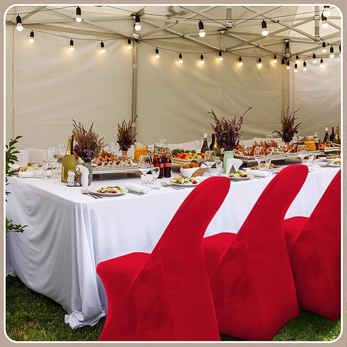 Newwiee 50 Pcs Spandex Chair Covers Bulk - Stretch Folding Flat Front Fitted Universal Chair Protector Pack Removable Washable for Wedding Party Dining Banquet Event (Red)