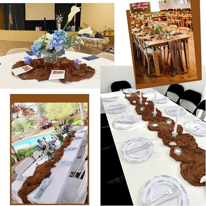 15 Pack Brown Table Runner 17 x 108inch Cheesecloth Table Runner Boho Gauze Table Runners Rustic Sheer Fabric Cheese Cloth Table Runners for Wedding Party Bridal Shower Farmhouse Thanksgiving Decor