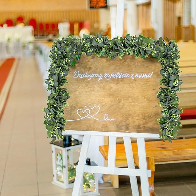 2pcs Artificial Eucalyptus Garland, 5.9FT Greenery Garland Vines Decoration, Faux Silver Dollar Eucalyptus Leaves for Table Home Wedding Mantle Party Indoor Decor