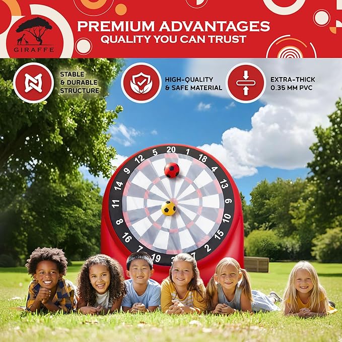 GIRAFFE Giant Inflatable Dartboard Yard Game Set, Big Blow Up Kick Giant Dart Board with Air Pump, Target Game, 6 Jumbo Lawn Games for Kids, Inflatable Games Outdoor, Family Activities, Carnival Party