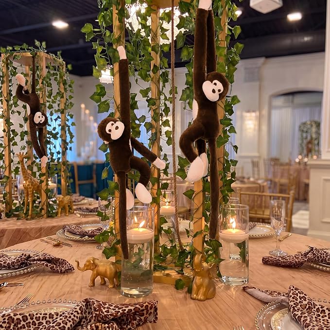 Hungdao 2 Packs Hanging Monkey Stuffed Jungle Animal Toy with Hook and Loop Jungle Party Hanging Plush Monkey for VBS Sunday School Classroom Party Decorations (28 Inch,Dark Brown)