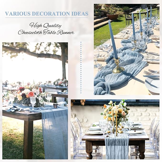 8 Pack 10Ft Cheesecloth Table Runner Dusty Blue, 20 x 120 Inch Rustic Gauze Boho Cheese Cloth Wedding Long Table Runner for Wedding Party Bridal Shower Decoration