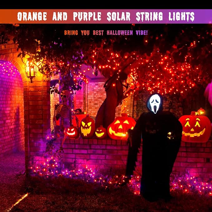 JMEXSUSS 2 Pack Solar String Lights Outdoor Waterproof, Total 66 FT 200 LED Solar Christmas Lights Outdoor, Twinkle Light for Christmas Tree Outside Garden Yard Xmas Decor, Orange to Purple