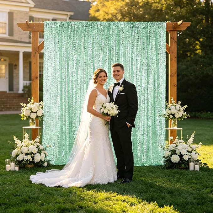 Sugargirl Mint Green Sequin Backdrop Curtain 6 Panels 2FTx8FT Glitter Mint Green Background Drapes Sparkle Photography Backdrop for Party Wedding Birthday Wall Decoration