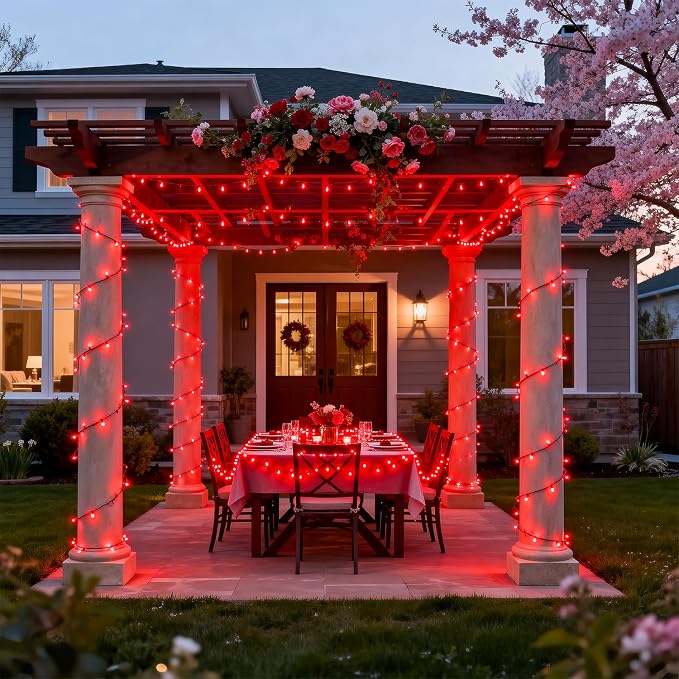 JMEXSUSS 250 LED Christmas Lights Outdoor Waterproof with 8 Modes, 91.5ft Expandable Red String Lights Indoor for Halloween Tree Patio Garden Party Holiday Decorations