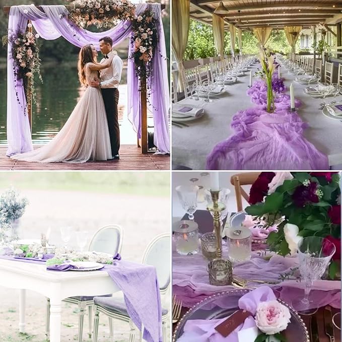 8 Pack Lavender Cheesecloth Table Runner 10Ft Gauze Cheese Cloth 35x120 Inch Boho Table Runner Romantic Table Cloth Long Table Cover for Wedding Banquet Birthday Party Bridal Baby Shower Table Decor