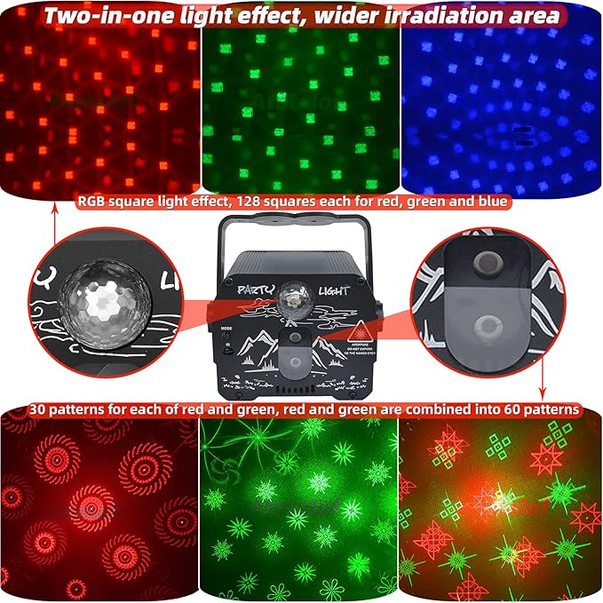 Party DJ Lights with Remote Control, Portable Mini Disco Ball Stage Light, Sound Activated USB Powered Bright RGB Led Projector Strobe Lamp for Room Home Decor Birthday Gift Bar Rave Karaoke Xmas Show
