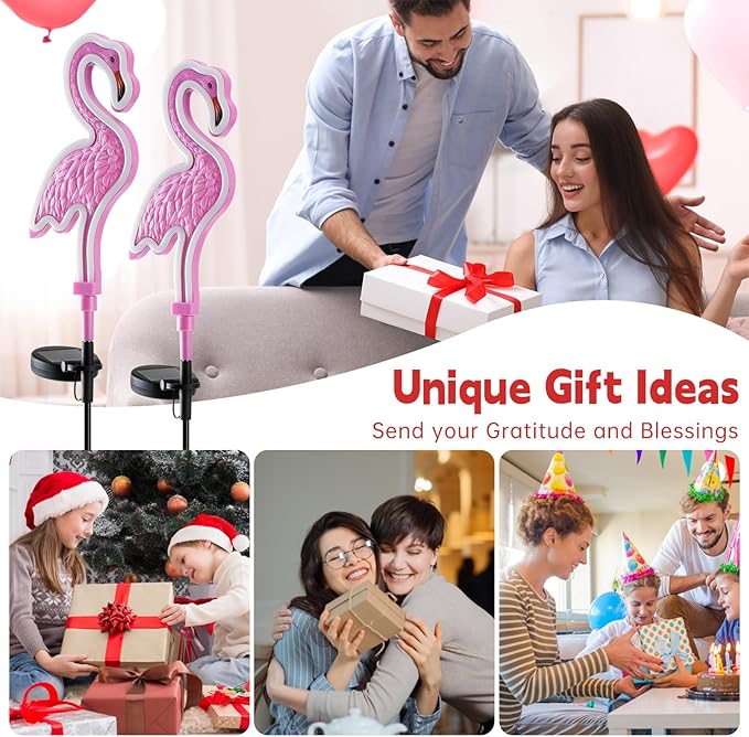 Flamingo Solar Lights Outdoor Decor, Solar Pink Flamingos Outdoor for Yard Decorations,Pink Neon Solar Flamingo Garden Lights for Outside,Pathways,Patio or Lawn Decor,Gifts for Mom(2Pack)