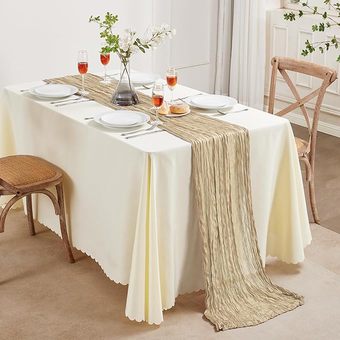 6 Pack Beige Mother’s Day Cheesecloth Table Runner 10FT Long Easter Spring Boho Gauze Table Runner Rustic Sheer Runner for Wedding Bridal Baby Shower Birthday Party Table Decor Home Easter Decor