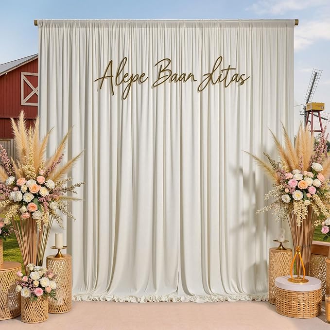 20ftx10ft Wrinkle Free Beige Backdrop Curtains for Parties, Silky Polyester Photo Backdrop Drapes 4 Panels 5x10ft Back Drop Cloth for Wedding Birthday Baby Shower Photography Background