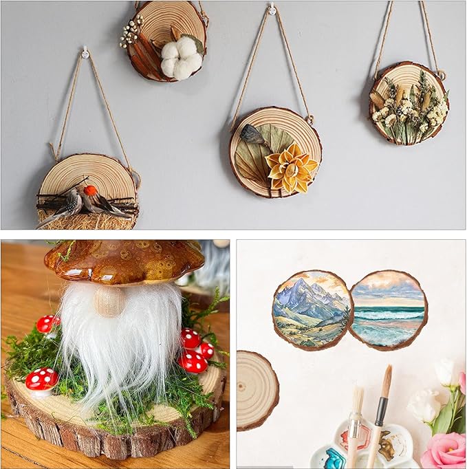 76 PCS Unfinished Wood Slices for Centerpieces, 4-4.7 Inch Natural Wood Slices with Tree Bark Pine and Wood Rounds Discs for DIY Crafts, Centerpieces, Art & Decor