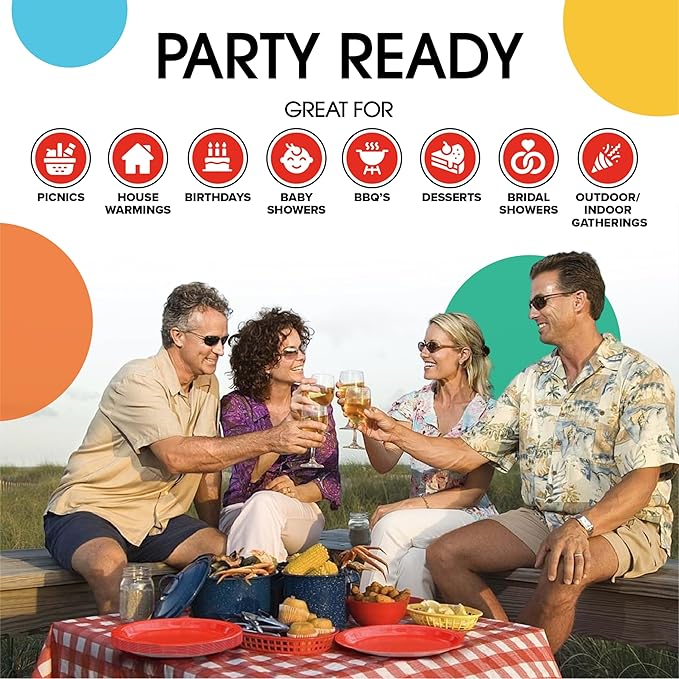 Exquisite Red Paper Plates Disposable Heavy Duty 100 Pcs - 50-7" & 50-9" Red Disposable Plates For Party Heavy Duty Paper Plate 350 GSM Birthday Party Supplies Plate Set