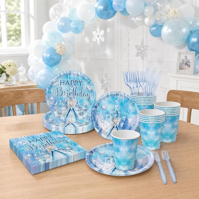120 PCS Frozen Birthday Party Supplies Frozen Princess Themed Party Decorations for Kids Birthday for 20 Guests