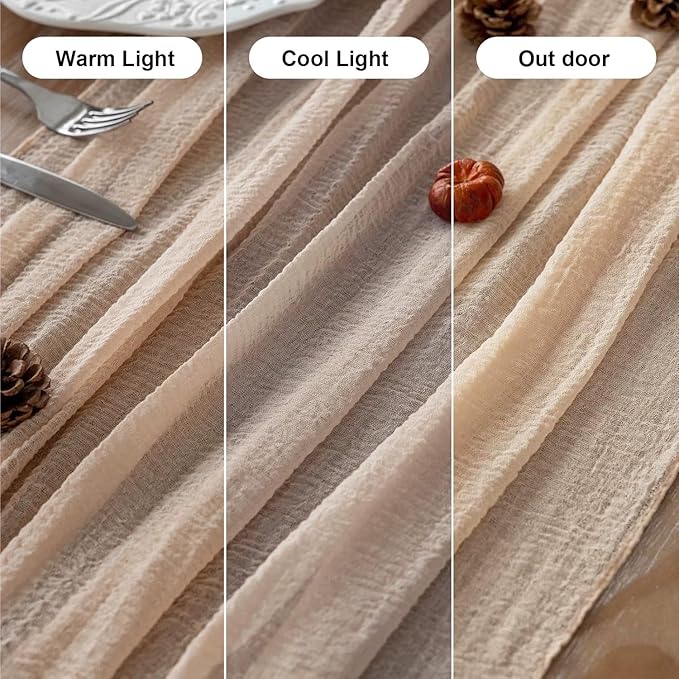 Keketoarrange Deep Beige Cheesecloth Table Runner Rustic Boho Butter Gauze 120 Inch 10 FT Cheese Cloth for Wedding Baby Bridal Shower Birthday Party Long Sheer Spring Summer Home Decorations