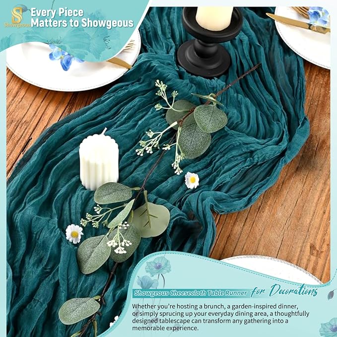 18 Pack Teal Cheesecloth Table Runner 17 x 108 inch Boho Gauze Table Runner Rustic Sheer Cheese Cloth Table Decorations for Wedding Party Baby Bridal Shower Birthday Holiday Home