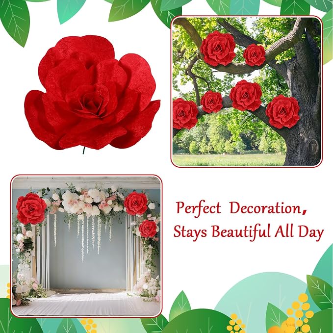 Norme 3 Pcs Giant Artificial Flowers Decoration 12, 16, 20 Inch Large Rose Petals Giant Flowers Large Red Rose for Wedding, Home Decor, Anniversary Birthday Valentine's Day