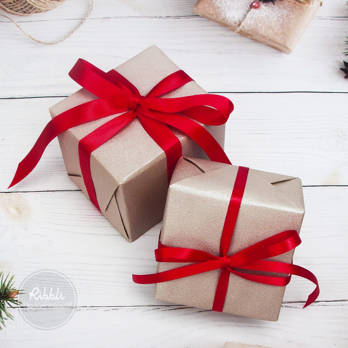 Ribbli Double Faced Hot Red Satin Ribbon,1/4” x Continuous 25 Yards,Use for Bows Bouquet,Gift Wrapping,Floral Arrangement