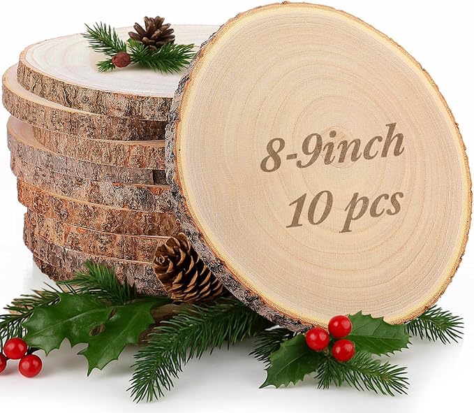 Tioncy 10 Pack Large Wood Slices for Centerpieces Unfinished Rounds Wood Slabs for Tables Decor Natural Wooden Circle for DIY Crafts Rustic Wedding Centerpiece Decor (8-9 Inch)