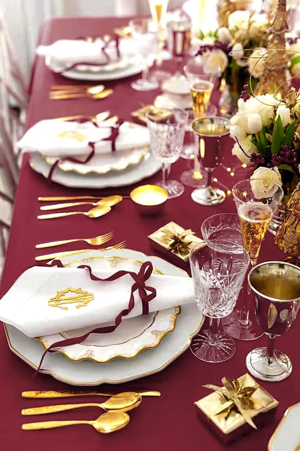 12 Pack Burgundy Tablecloths for Rectangle Tables 60 x 126 Inch Polyester Tablecloth 8 Foot Rectangle Table Cloth Wrinkle Resistant Washable Fabric Table Cover for Party Wedding Banquet Events
