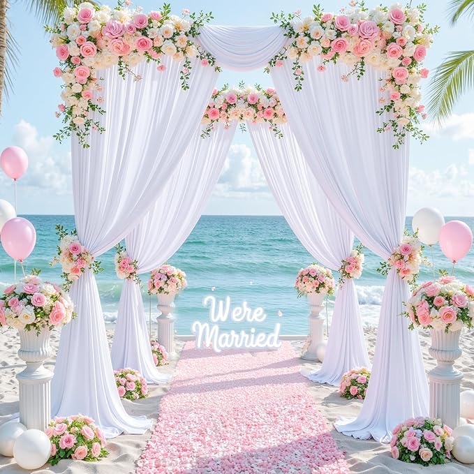 White Backdrop Curtain for Parties Wedding Wrinkle Free White Photo Curtains Backdrop Drapes Fabric Decoration for Baby Shower 5ft x 8ft,2 Panels
