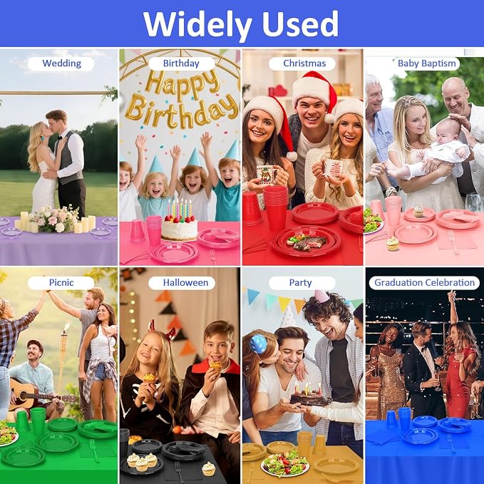 Blue Plastic Plates for Party,50 Guest - 7&9inch Plate,Napkins,Forks,Cups & Tablecloths,Disposable Party Supplies for Birthday,Graduation,Picnic,Father's Day Partys