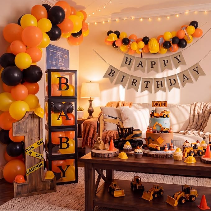 Zhanmai Baby Shower Balloon Boxes for Bear Baby Shower Decoration with 4 Letters 36 Balloons 4 Transparent Balloon Box Blocks for Boy Girl Gender Reveal Party Favors (Black,Yellow,Orange)