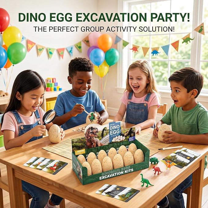 12 Dinosaur Eggs Dig Kit Toys for Kids, Dinosaur Eggs Excavation Kit with Magnifier, Easter Basket Stuffers, Science STEM Birthday Party Favors Gifts for Boys Girls Age 3 4 5 6 7 8 9 10 + Years Old