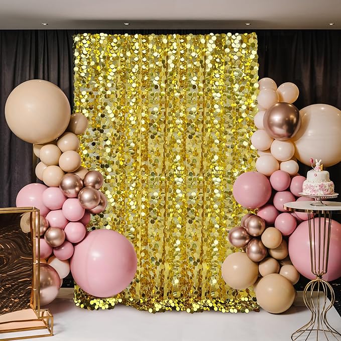 Gold Payette Sequin Backdrop, 4x10 Feet, 2 Panel Shimmer Large Sequin Backdrop Curtain for Decor, Parties, Home