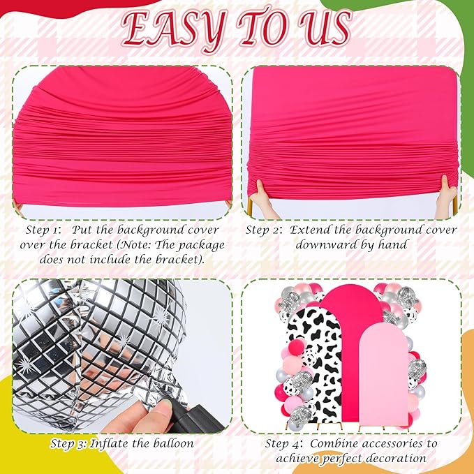 Foilswirl 34 Pieces Disco Cowgirl Party Decorations Cowgirl Arch Covers 4ft 5ft 6ft Pink Spandex Backdrop Covers Hot Pink Silver Balloon Disco Foil Balloons for Birthday Bachelorette Wedding Party