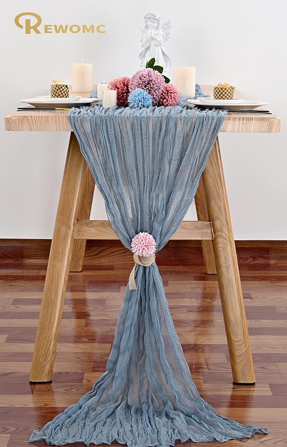 6 Pcs Dusty Blue Cheesecloth Table Runner 10FT, Gauze Table Runner for Wedding Reception Sheer Bridal Shower Birthday Party Boho Table Decoration, Rustic Romantic Wedding Runner