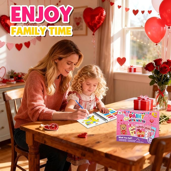 ZMLM 24 Water Coloring Books for Kids Party Favors - Bulk Mini Coloring Books for Kids Ages 4-8,Small Birthday Goodie Bag Stuffers School Teacher Return Gift Art Crafts Classroom Prizes (Valentines)