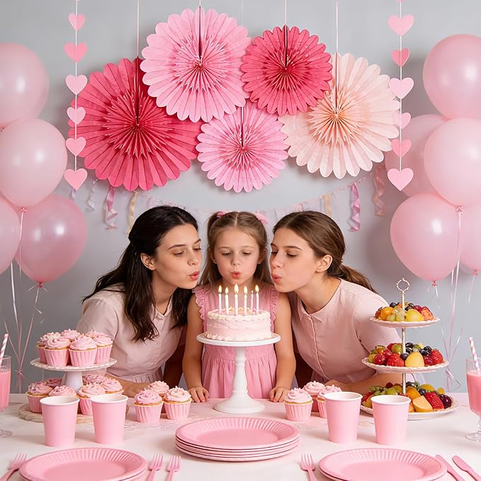 Paper Jazz Hot Pink Paper Flower Birthday Decoration, Large Paper Fans Party Decoration,Giant Decorations Valentines Day Decorations for Birthday Baby Shower Graduation Galentine's Day.