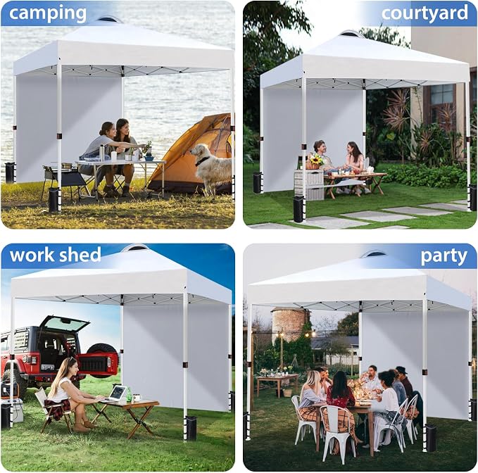 Heavy-Duty 10x10 Pop-Up Canopy Tent (with Sidewall) – Easy Instant Outdoor Use, Vented Roof, Wheeled Carry Bag, Bonus 8 Stakes/4 Ropes, Perfect for Trade Shows & Events, White