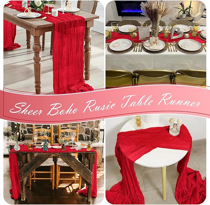 30 Pack Red Cheesecloth Table Runner 17 x 108 inch Cheese Cloth Table Runners 9ft Red Table Runner Rustic Romantic Sheer Gauze Runner for Wedding Party Baby Shower Table Decoration