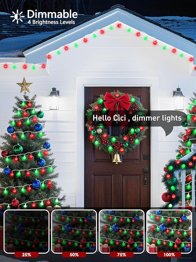 2026 New Connectable 43FT Smart Voice Controlled String Lights Indoor Outdoor | 100LED Red and Green Globe Fairy Lights with Remote, 12 Modes Waterproof Hanging Light for Bedroom Classroom Decor