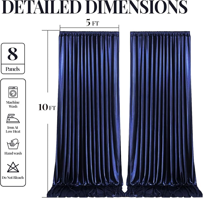 40x10ft Navy Blue Glitter Backdrop Curtain for Parties, Wrinkle Free Satin Photo Backdrop Drapes 8 Panels 5x10FT Shimmer Back Drop Cloth for Wedding Birthday Baby Shower Photography Background Decor