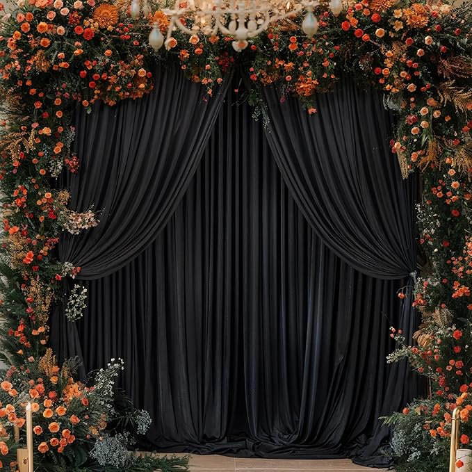 Wish Care Black Backdrop Curtain 8 Panels - Wrinkle-Free Polyester Photography Drapes for Wedding & Birthday Party - 32 X10FT