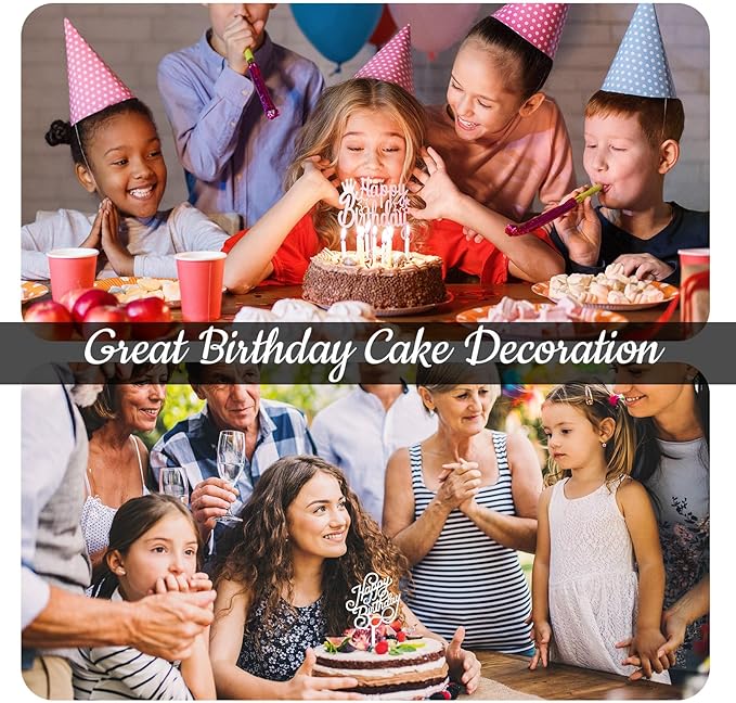 150 Pcs Happy Birthday Cake Toppers Acrylic Cake Topper Glitter Birthday Cake Decorations Double Sided for Adults Various Cake Decoration Party Supplies(Multicolor,Lovely)