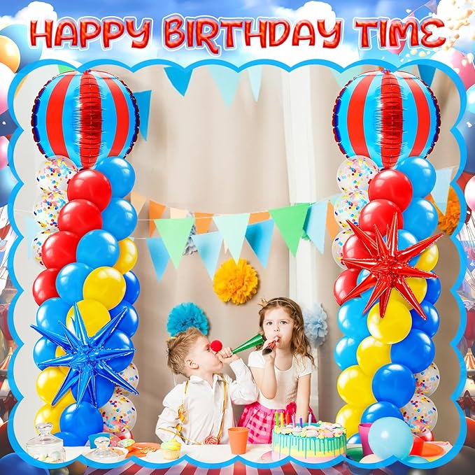 2 Sets Carnival Balloon Column Stand Kit Circus Theme Birthday Party Supplies Including Red Blue Yellow Balloon Garland Arch Kit for Birthday Carnival Theme Decorations