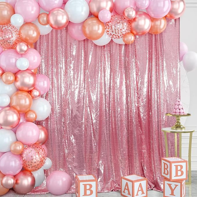 Juya Delight Pink Sequin Backdrop Curtains,Non See Through Photo Background Backdrop,Glitter Shimmer Wall Backdop for Party,8FTx8ft,Fuchsia Pink