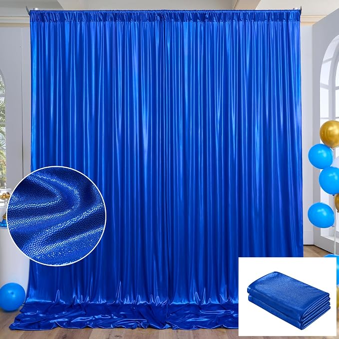 10x10 ft Royal Blue Sequin Backdrop Curtain Panels for Parties, Wrinkle Free Glitter Photo Backdrop Drapes 2 Panels 5x10FT Shimmer Back Drop Cloth for Wedding Birthday Christmas Photography Background