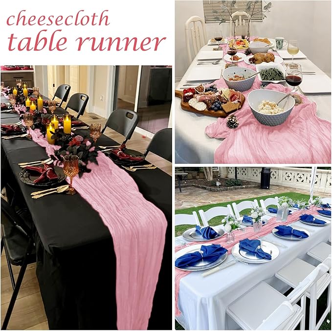 25 Pack Light Pink Cheesecloth Table Runner, 17 x 108 Inch, Gauze, Semi-Sheer, Classic Style, Polyester, Solid Pattern, Perfect for Weddings, Baby Showers, Banquets & More