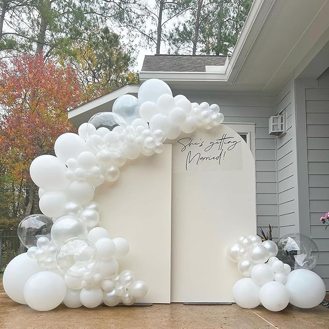 Jobkoo White Balloons 113Pcs Arch Garland Kit 5/10/12/18Inch Matte White Helium Party Balloons Latex for Birthday Engagement Decorations