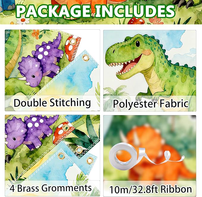 Dinosaur Birthday Party Decorations 119 PCS – 7x5FT Dino Backdrop with 105 Balloon, 6 Dino Boxes, Tablecloth, Ivy Vines & Jungle Theme Birthday Party Supplies for Kids