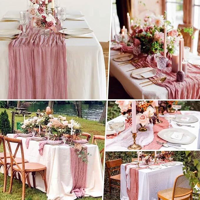 15 Pack Dusty Rose Cheesecloth Table Runner 10Ft Gauze Cheese Cloth Table Runner 35 x120 Inch Boho Table Runners Coffee Table Cloth for Wedding Birthday Party Engagement Bridal Baby Shower Table Decor