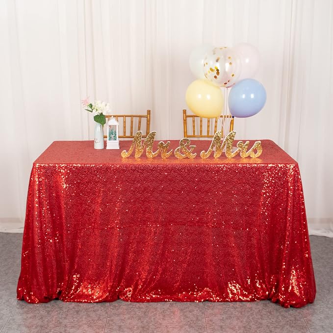 ShiDianYi Sequin Tablecloth Rectangle 50x72-Inch Red Table Cloths for Parties Rectangular Tablecloth Overlay Glitter Red Sequin Fabric Table Linens Birthday/Baby Shower